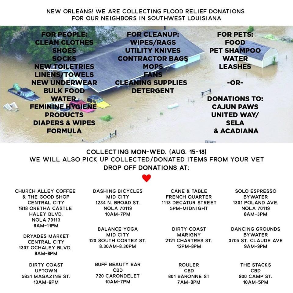 New Orleans donation dropoff locations to help victims of the August 2016 floods